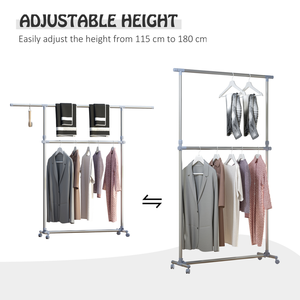 Clothes Hanger with Wheels, Heavy Duty-Silver/Grey