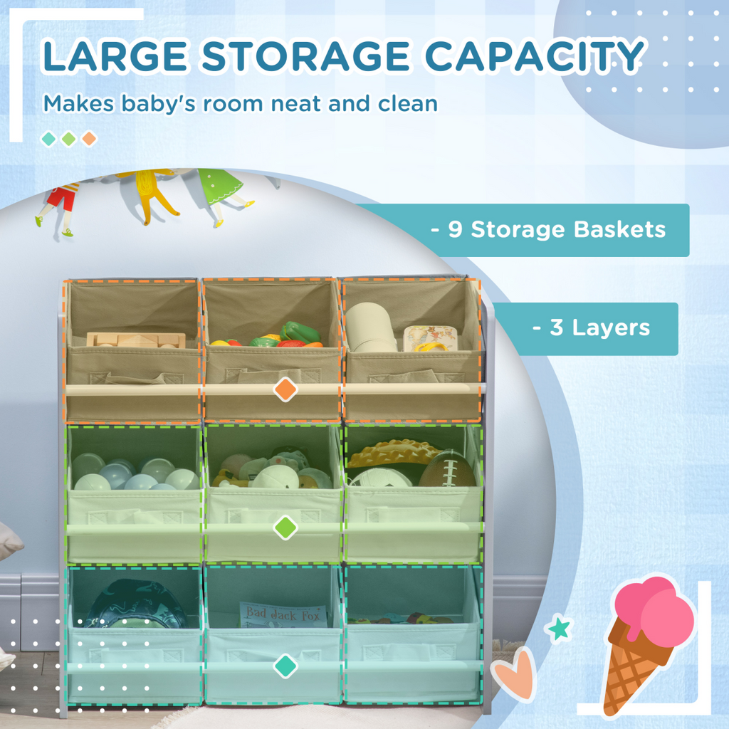 ZONEKIZ Storage Unit with 9 Removable Storage Baskets for Nursery Playroom - Grey
