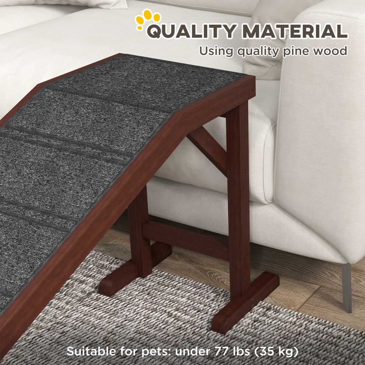 Pet Ramp for Dogs Cats W/ Non-Slip Carpet for Bed Sofa, 188x40.5x63.5cm Pawhut