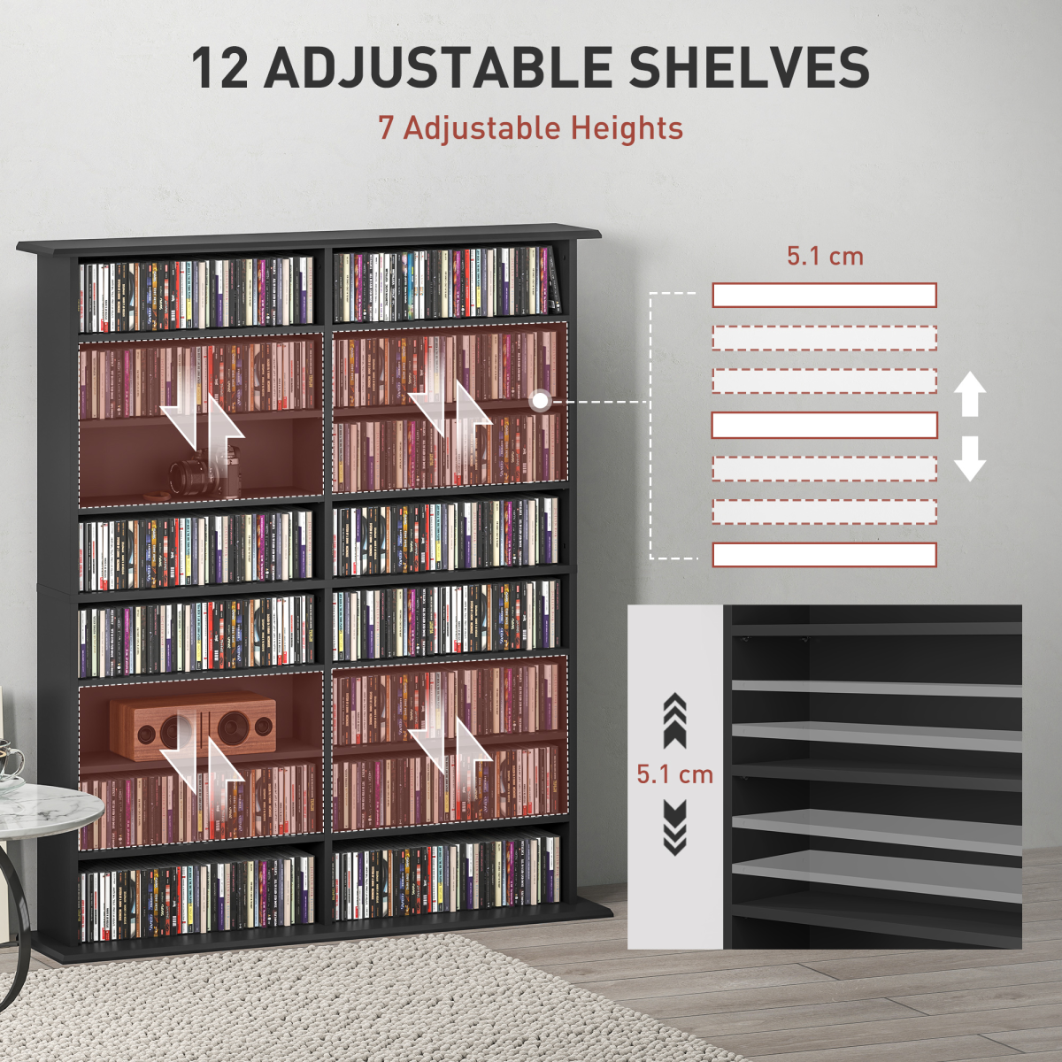 HOMCOM CD Storage Unit DVD Tower Blu-ray Storage Shelf for Office, Black