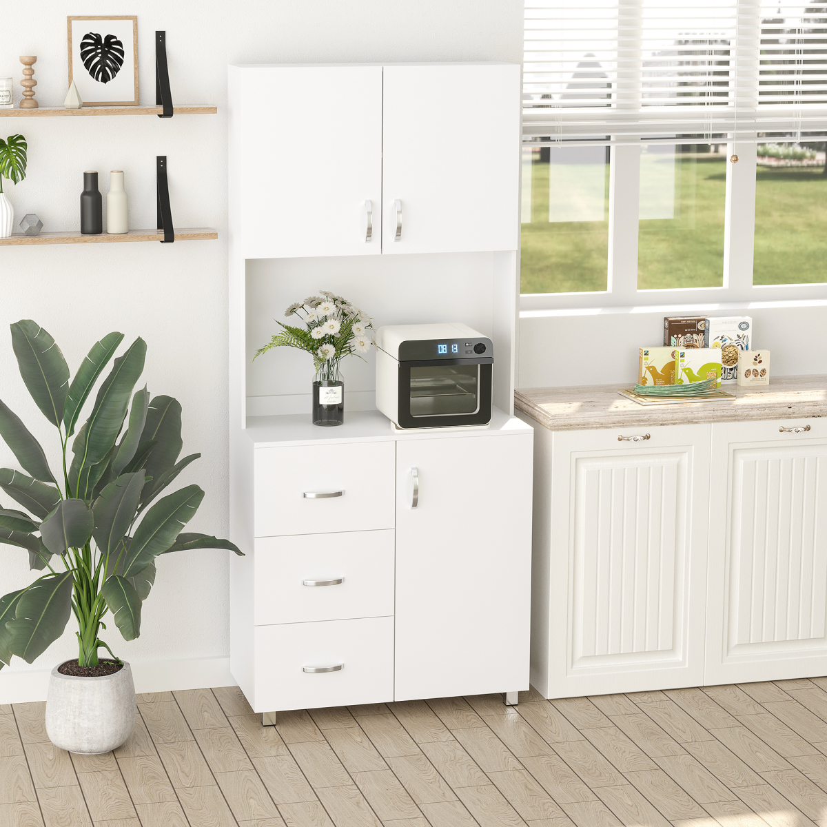 Kitchen Storage Cabinet Wooden Cupboard Organizer Home Furniture, White