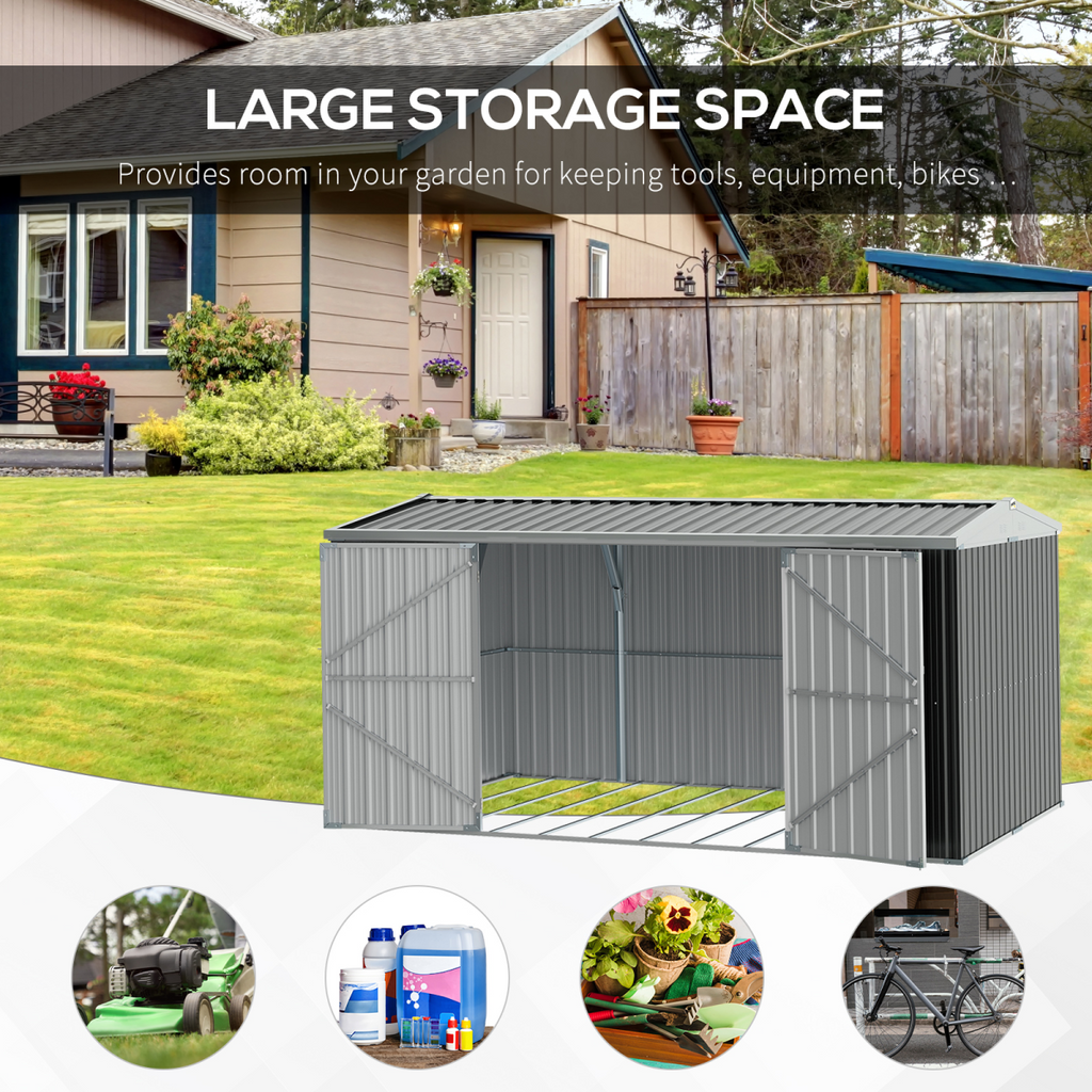 Outdoor Garden Storage Shed Steel Tool Storage Box for Backyard Grey Outsunny