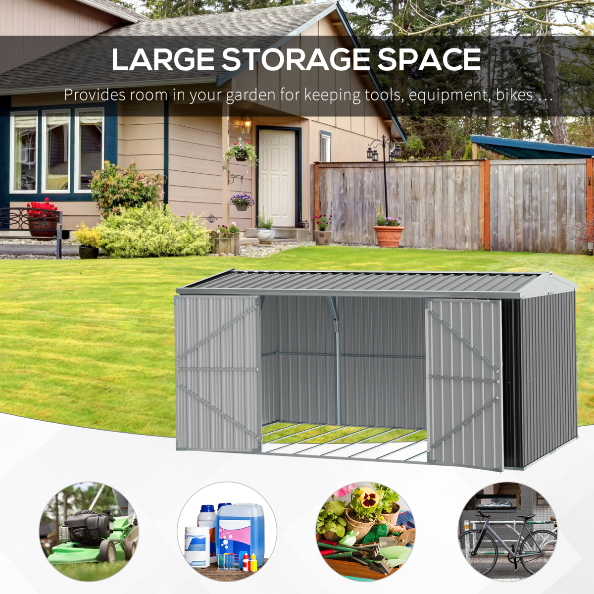 Outdoor Garden Storage Shed Steel Tool Storage Box for Backyard Grey Outsunny