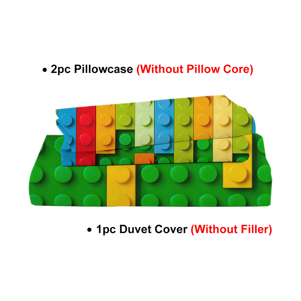 Green Blocks Duvet Cover Set Double 3pcs Colorful Microfiber Kids Bedding Set