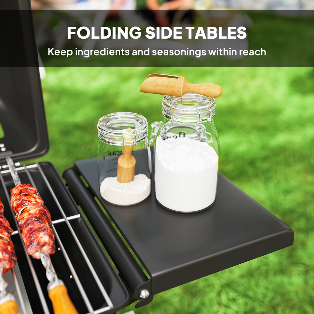 Outsunny Portable Foldable Gas Barbecue Grill with Thermometer, Lid, Black