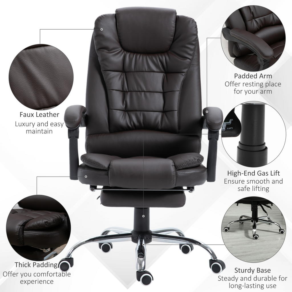 High Back Executive Office Chair Reclining Computer Chair with Swivel Wheel Brown
