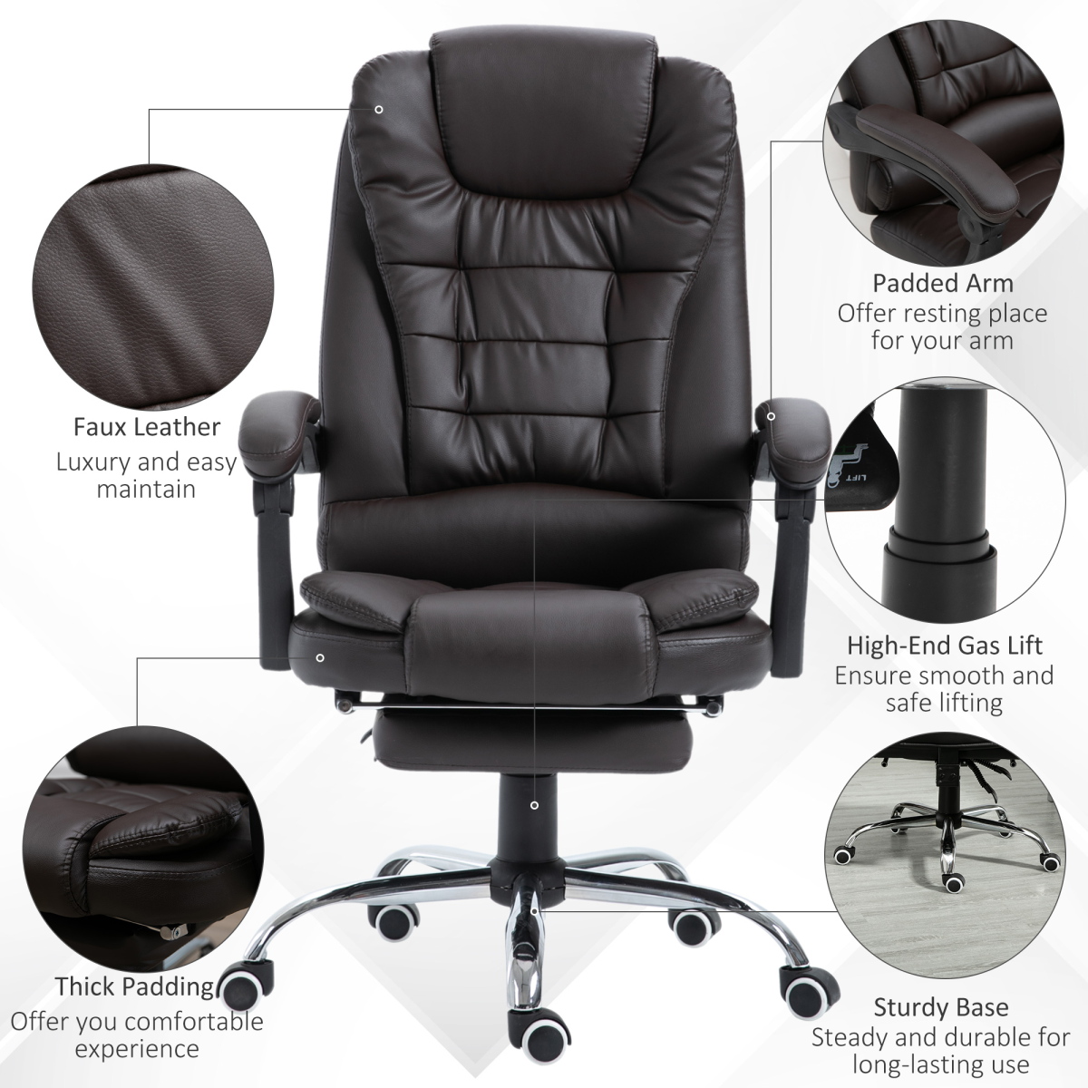 High Back Executive Office Chair Reclining Computer Chair with Swivel Wheel Brown