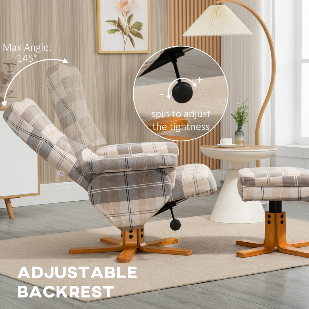 Recliner Chair and Footstool Linen-touch Fabric Wooden Base Multicolour