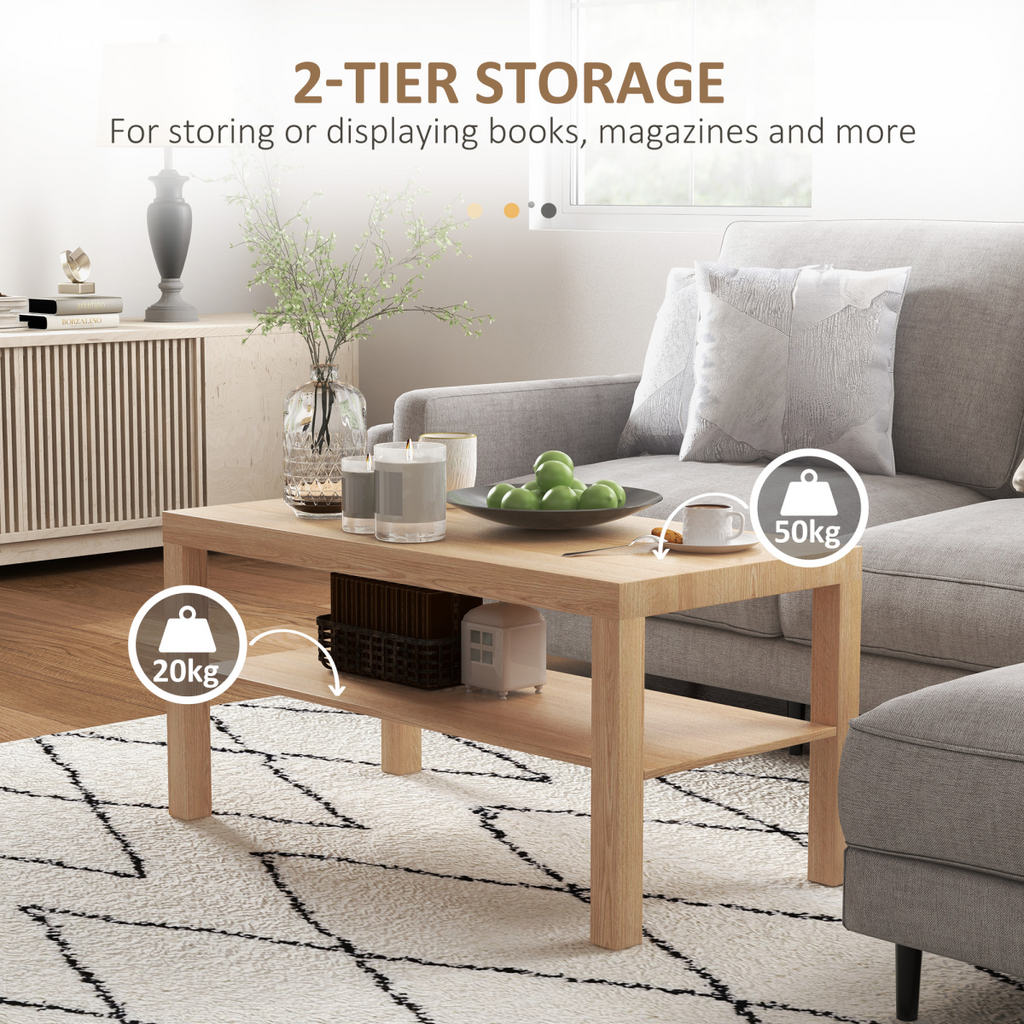 HOMCOM Coffee Table with Storage Shelf, Rectangular Centre Table, Natural