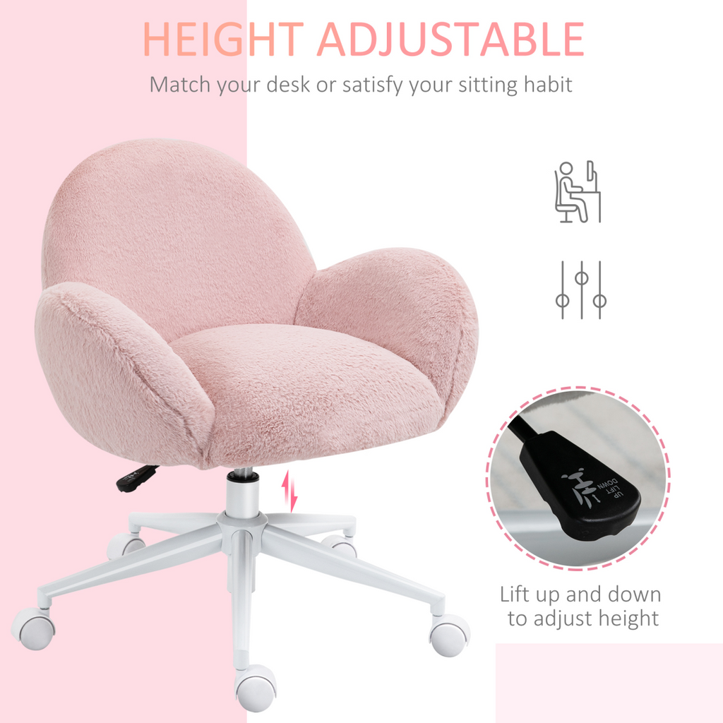 Fluffy Leisure Chair Office Chair with Backrest and Armrest for Bedroom Pink