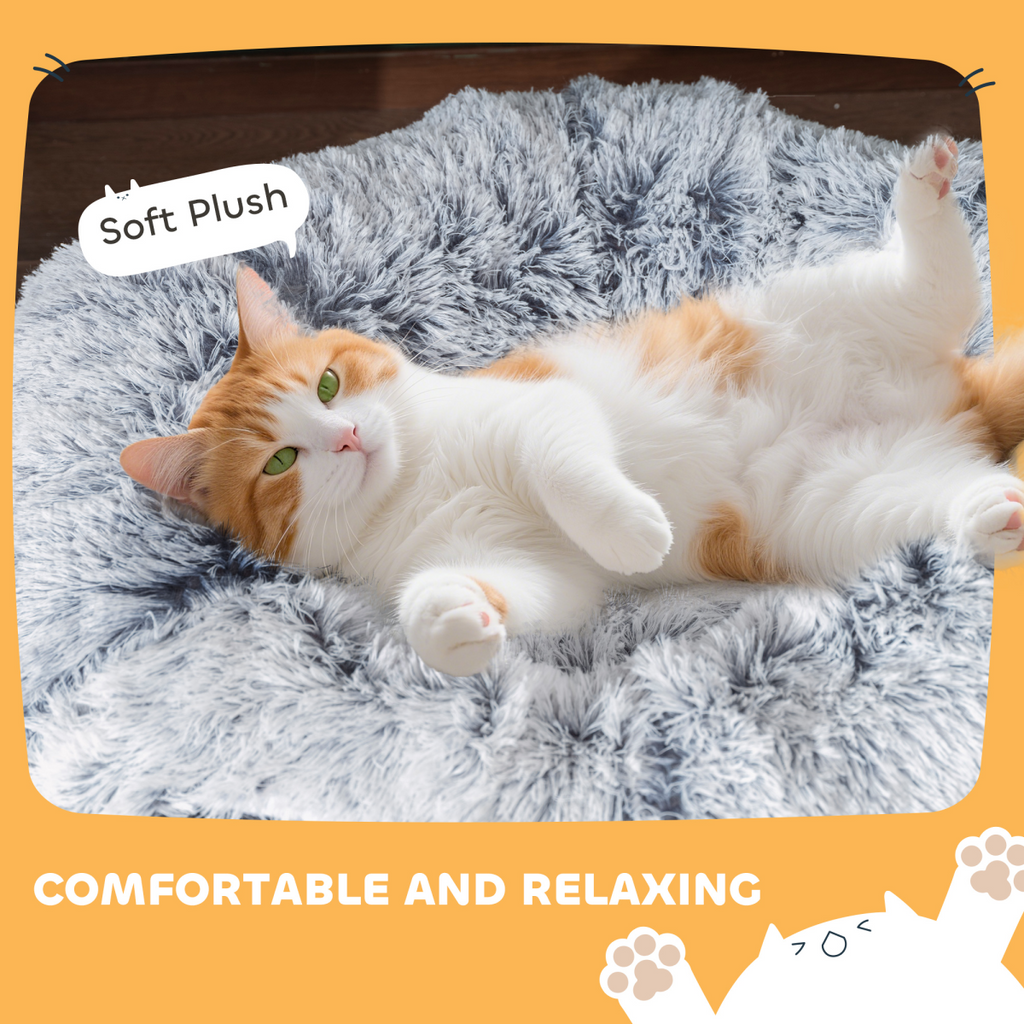 PawHut Donut Play Tunnel Bed with Washable Cushion and Toy Ball, Light Grey