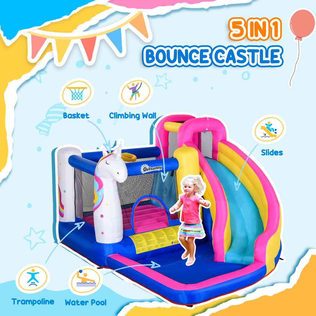 Outsunny 5 in 1 Bouncy Castle for Children with Blower, for Ages 3-8 Years