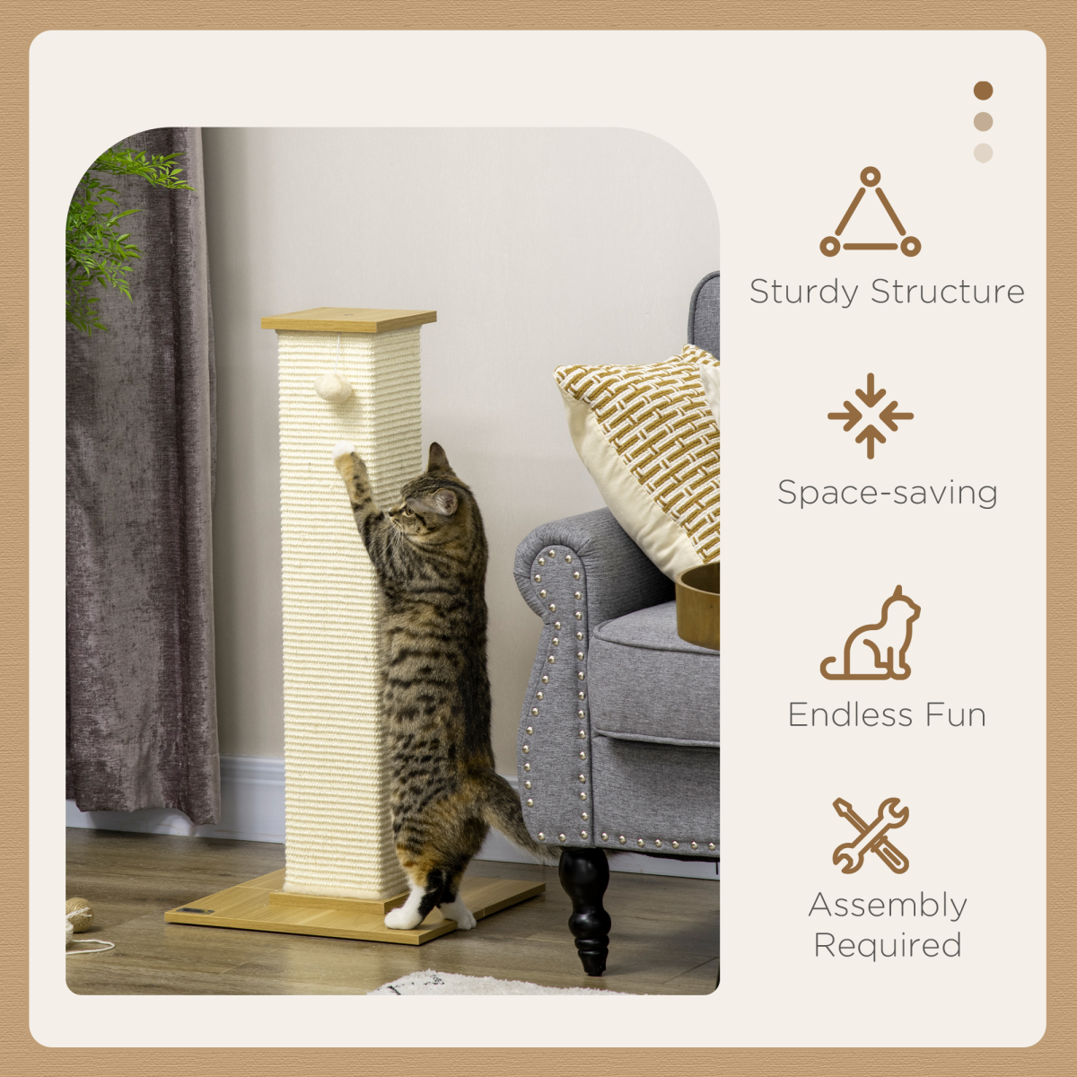 80cm Sisal Rope Scratching Post with Toy Ball - White