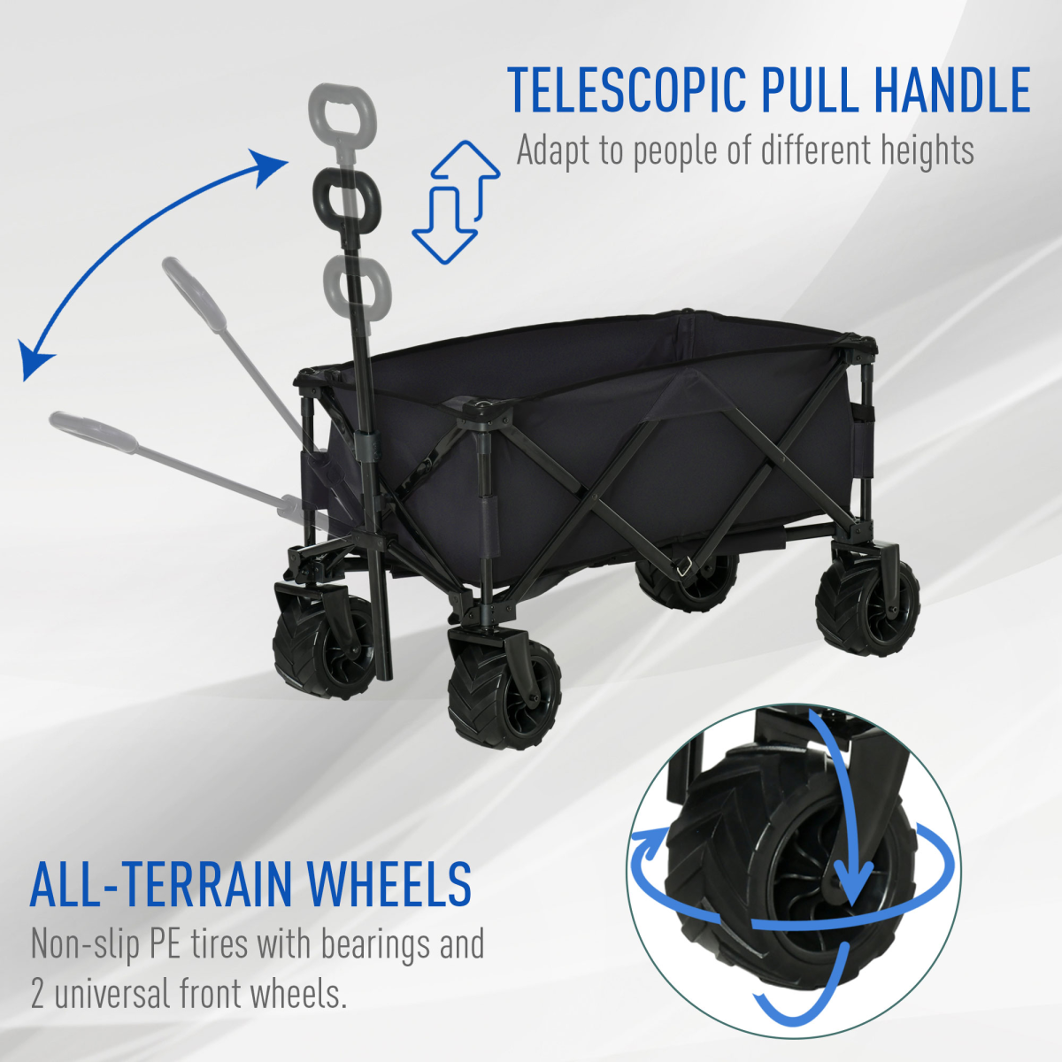 Outsunny Outdoor Pull Along Garden Trolley on Wheels Folding Beach Cart Black