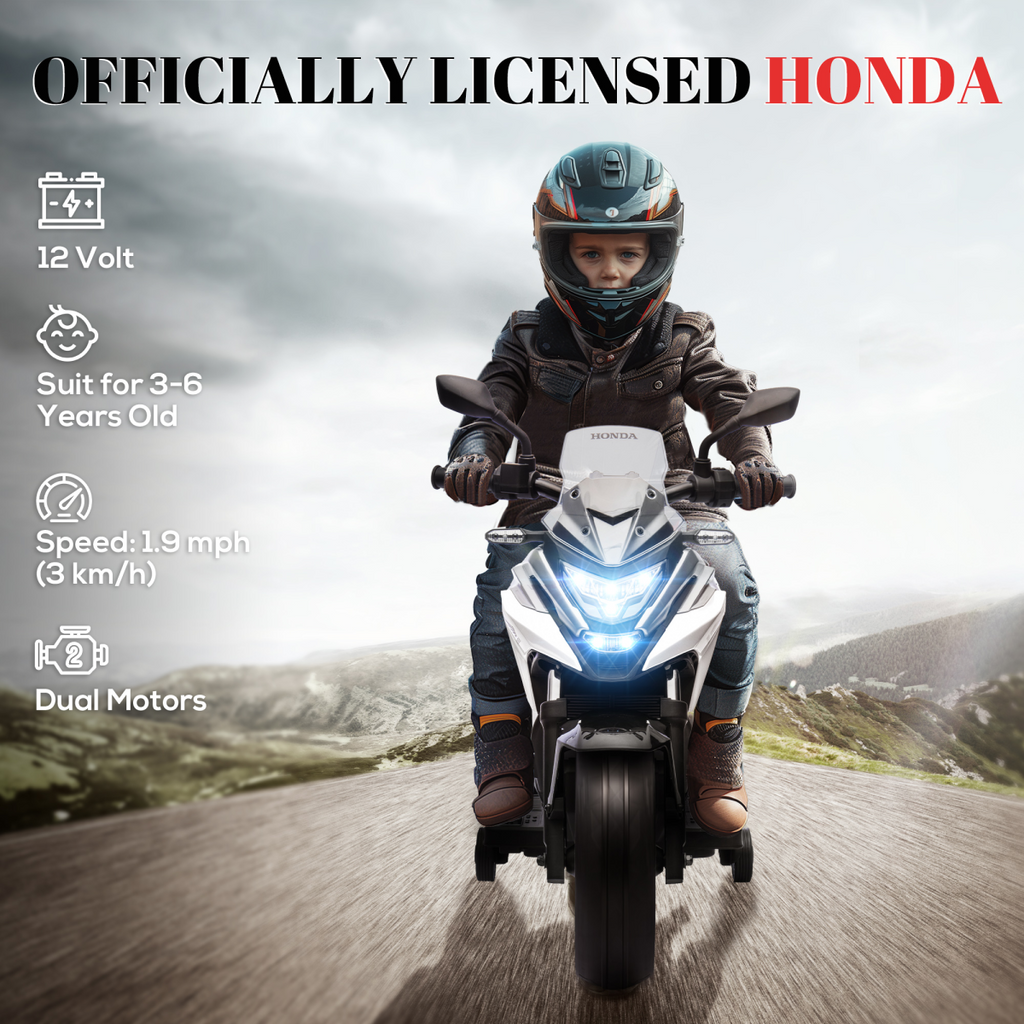 AIYAPLAY Honda Licensed 12V Kids Electric Motorbike with Music Headlights - White