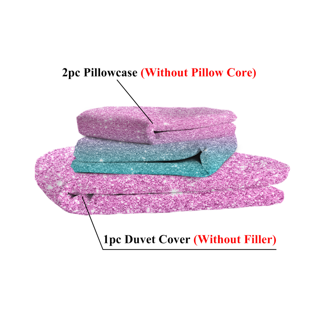 Girly Duvet Cover Rainbow Glitter Ombre Bedding Sets 3 Pcs Chic Unicorn Pink
