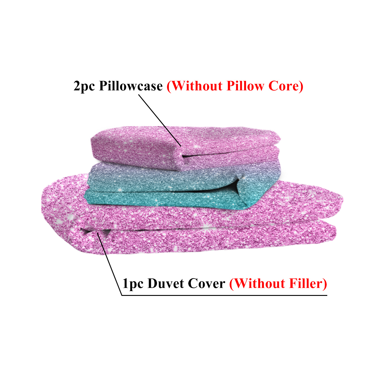 Girly Duvet Cover Rainbow Glitter Ombre Bedding Sets 3 Pcs Chic Unicorn Pink