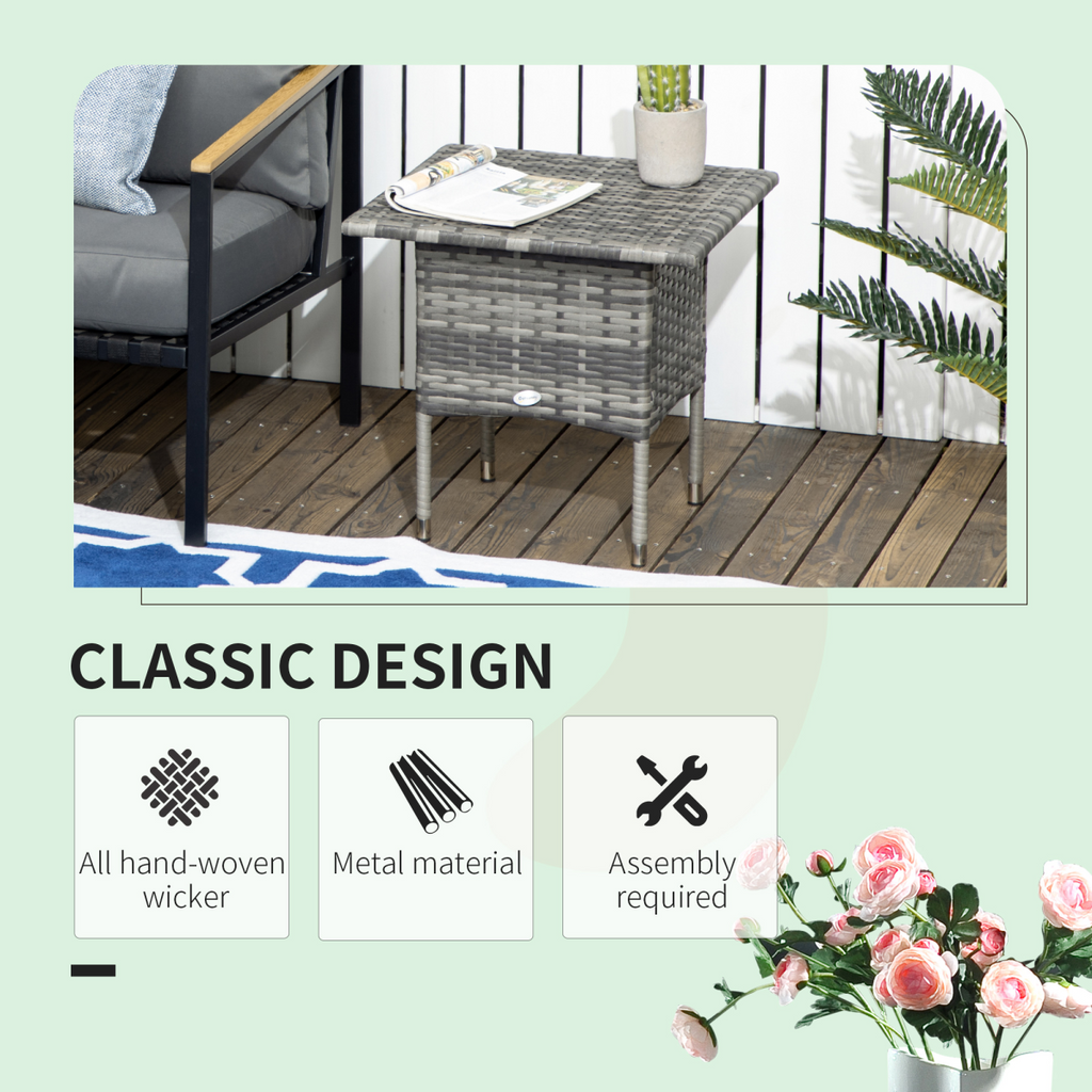 PE Rattan Outdoor Coffee Table, Rattan Side Table for Patio, Garden, Mixed Grey
