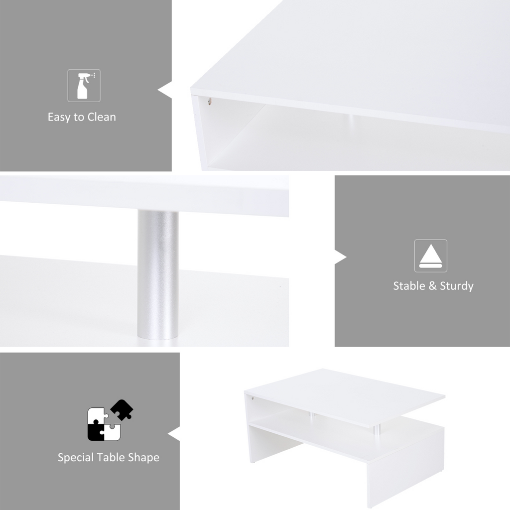 2-Tier Coffee Table Side/End Table Modern Rectangular Design White
