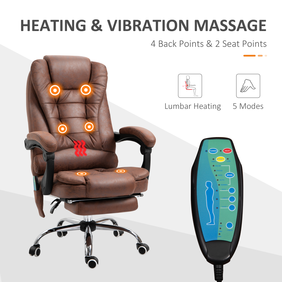 Vintage High Back Heated Massage Office Chair with 6 Vibration Points, Brown