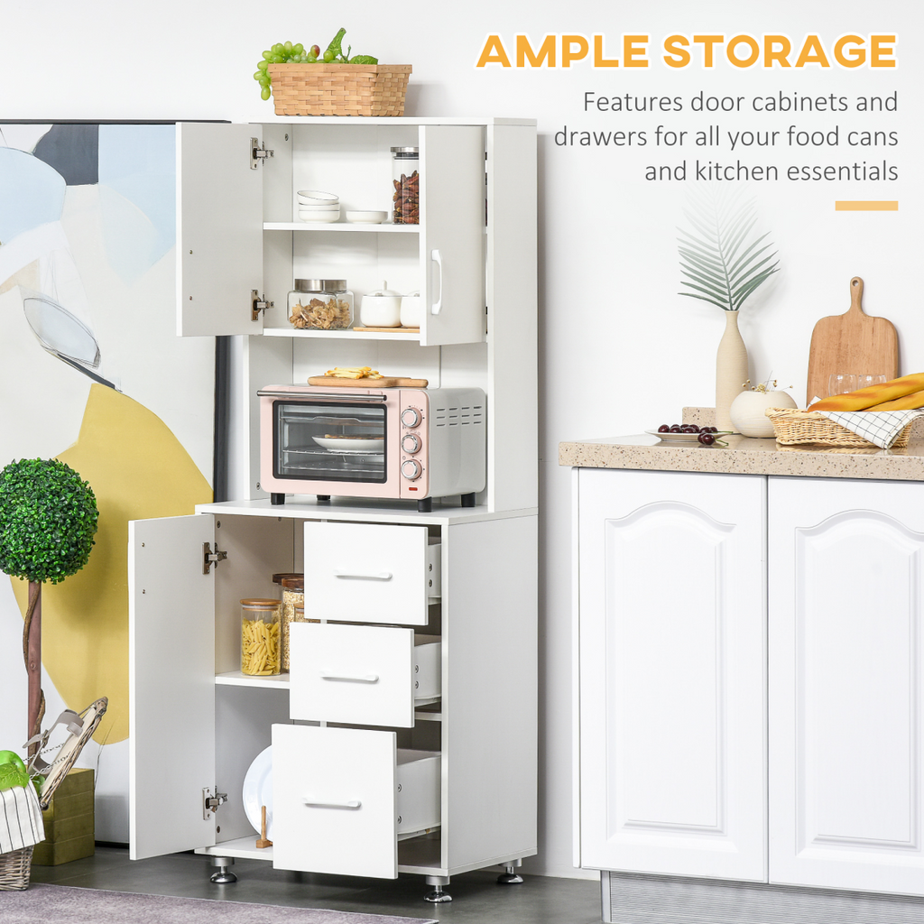 Kitchen Buffet Storage,2 Cabinets, 3 Drawers , 60x40x150cm, White