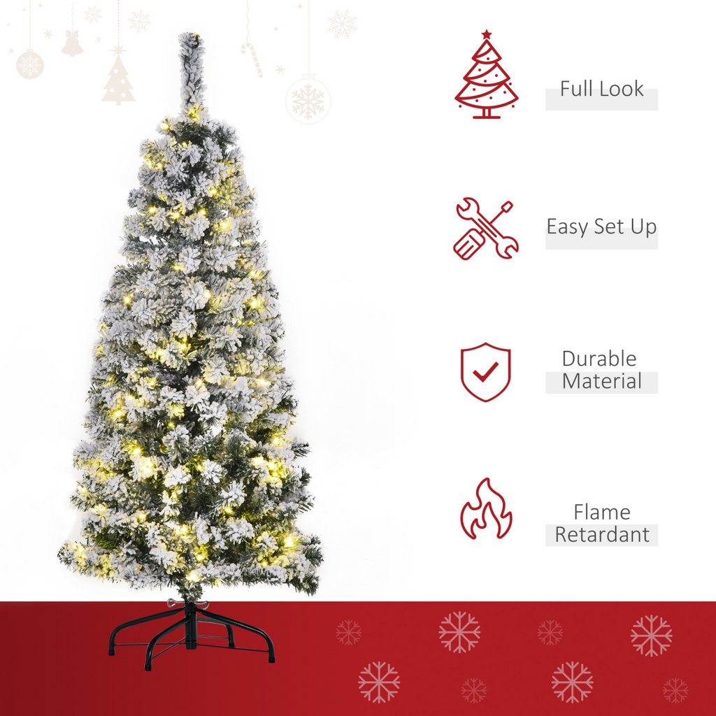 4 Feet Prelit Artificial Snow Flocked Christmas Tree Warm LED Light Green White