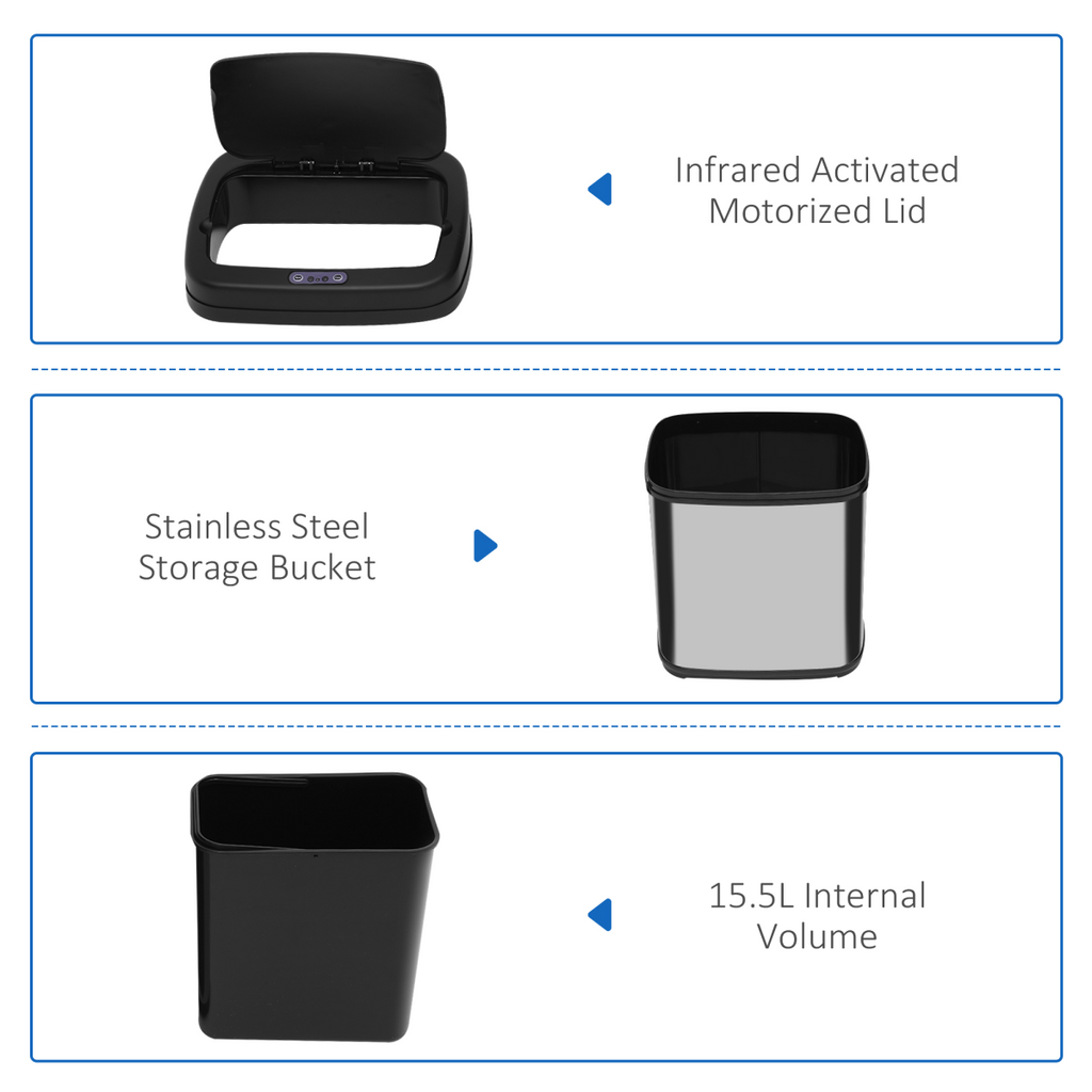 20L Stainless Steel Auto Kitchen Bin Sensor  Bucket in L Size