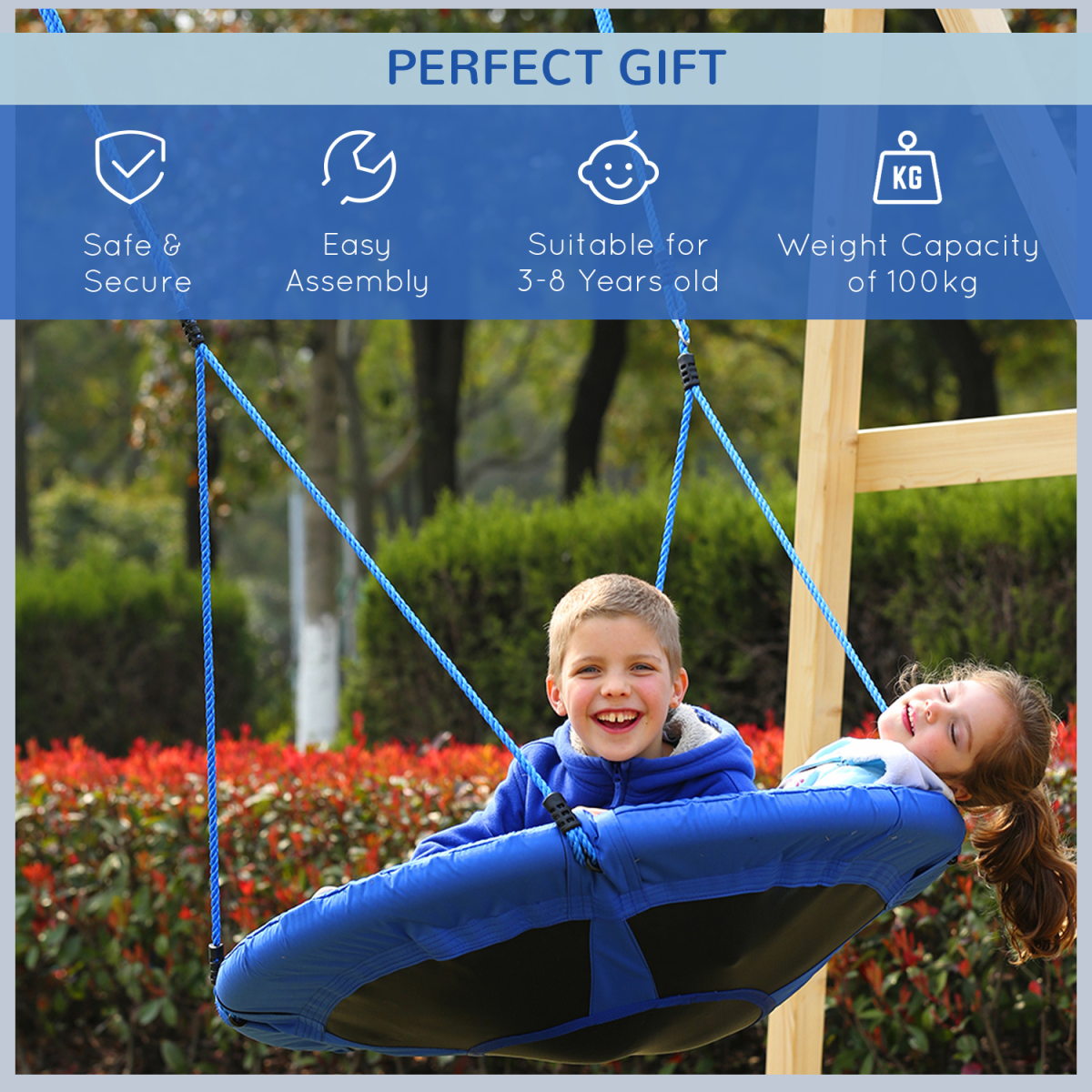 Round Swing Kids Game Spin Rope Playground Steel 100cm Playroom HOMCOM