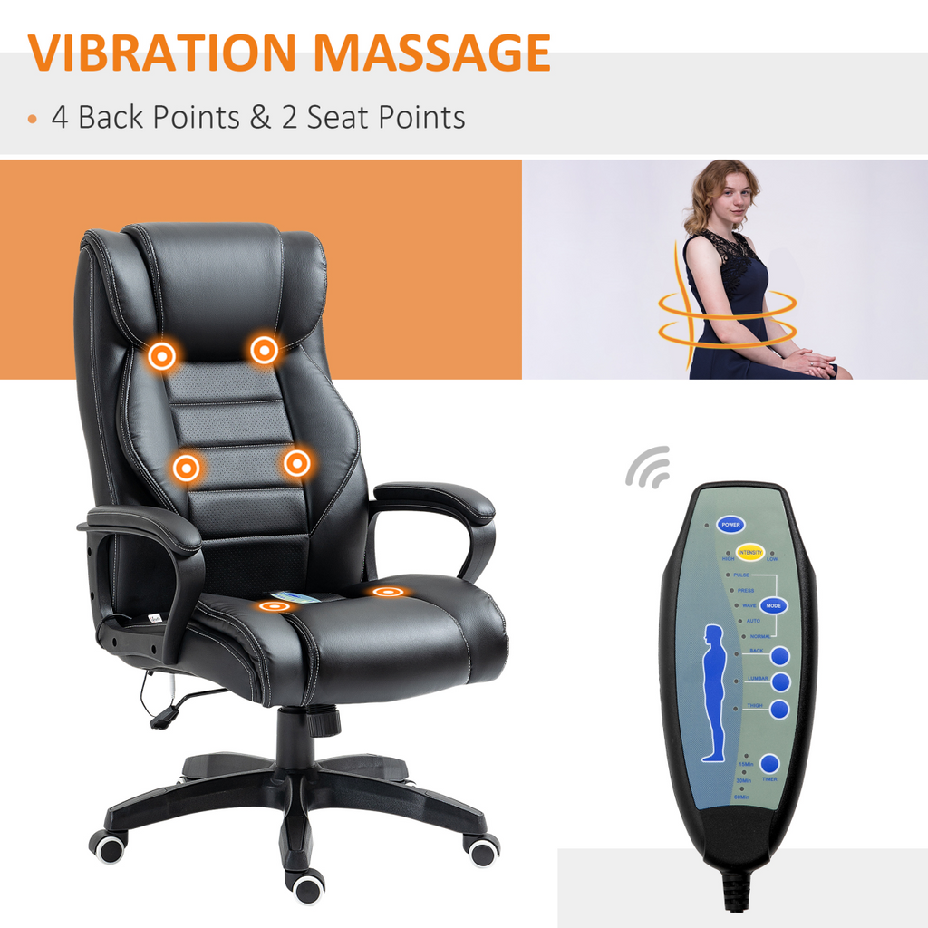 High Back 6 Points Vibration Massage Executive Office Chair, Black Vinsetto