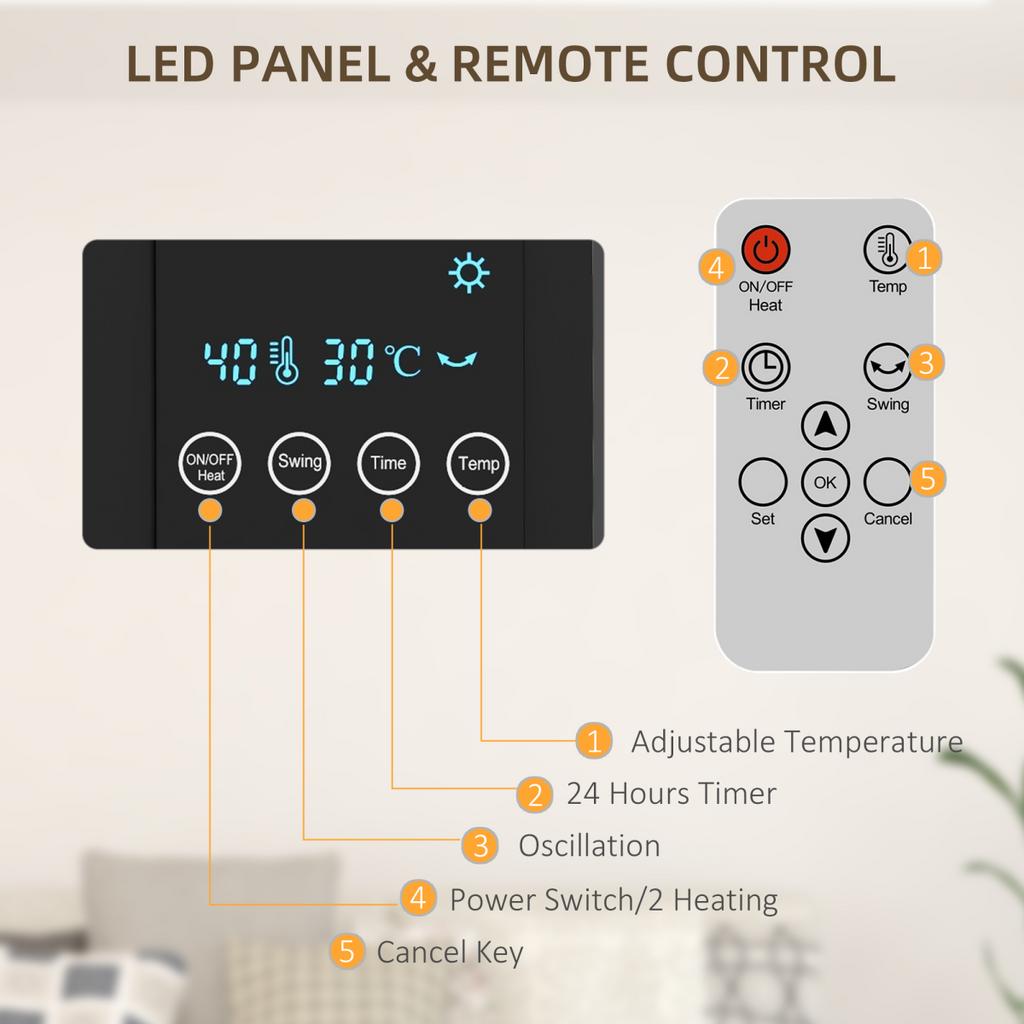 HOMCOM 2000W Wall Mounted Ceramic Heater with Remote Control for Home, Grey