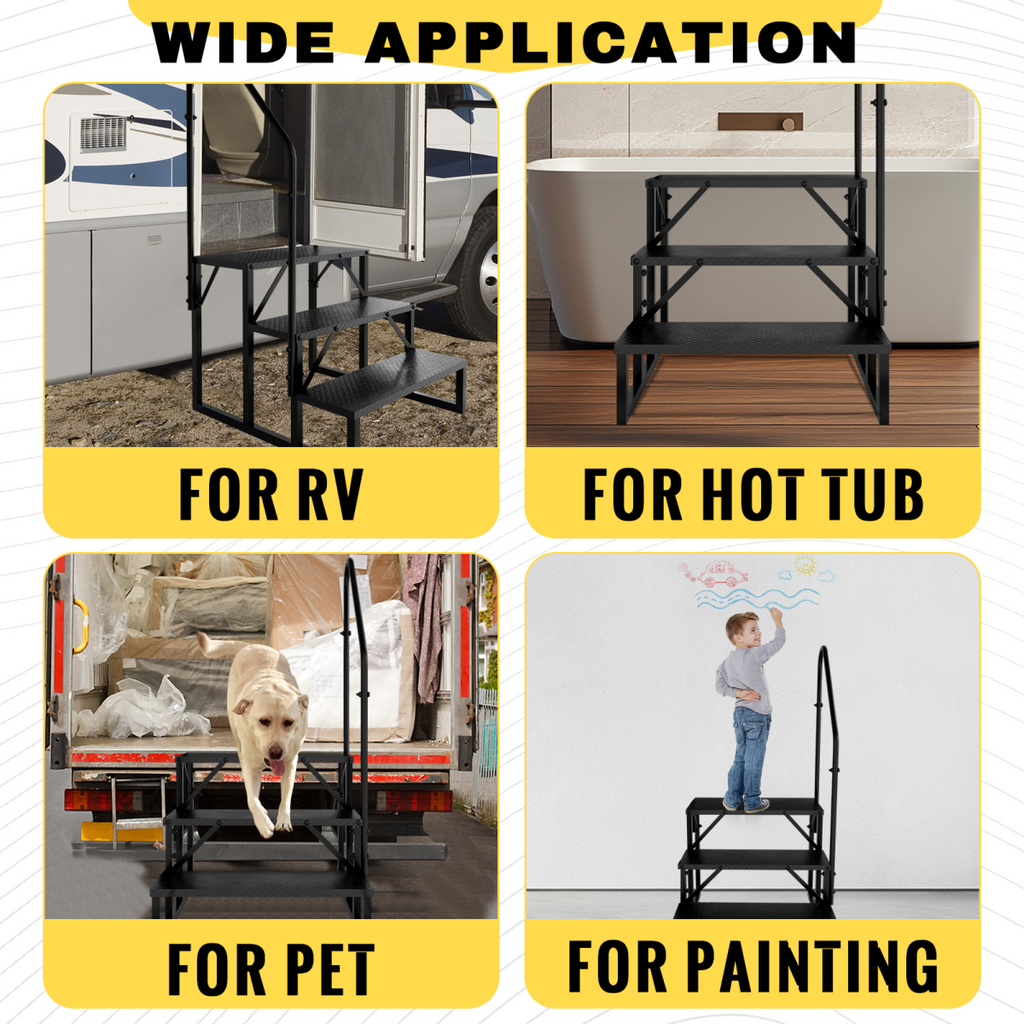 RV Step Stool, 3 Step Ladder, Hot Tub Steps with Handrail