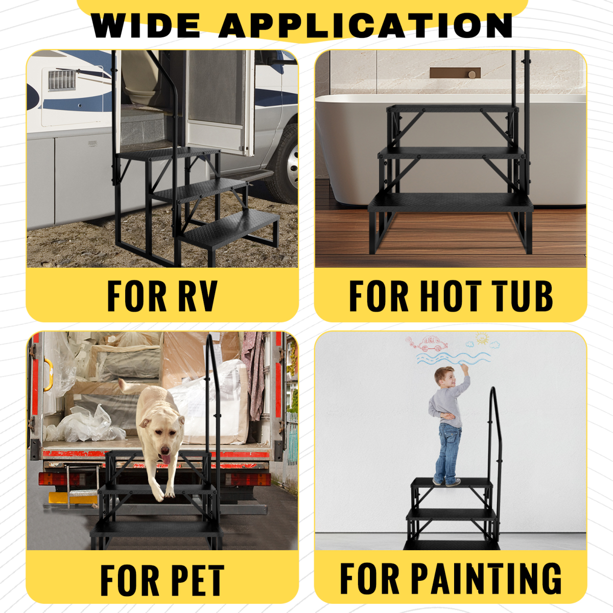 RV Step Stool, 3 Step Ladder, Hot Tub Steps with Handrail