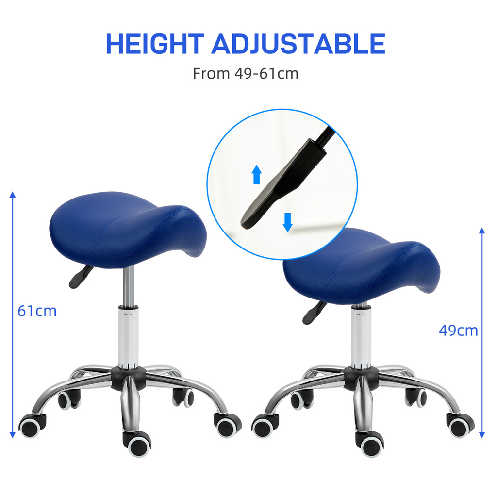 HOMCOM PU Leather Saddle Stool with Moulded Padded Seat Adjustable Height Blue