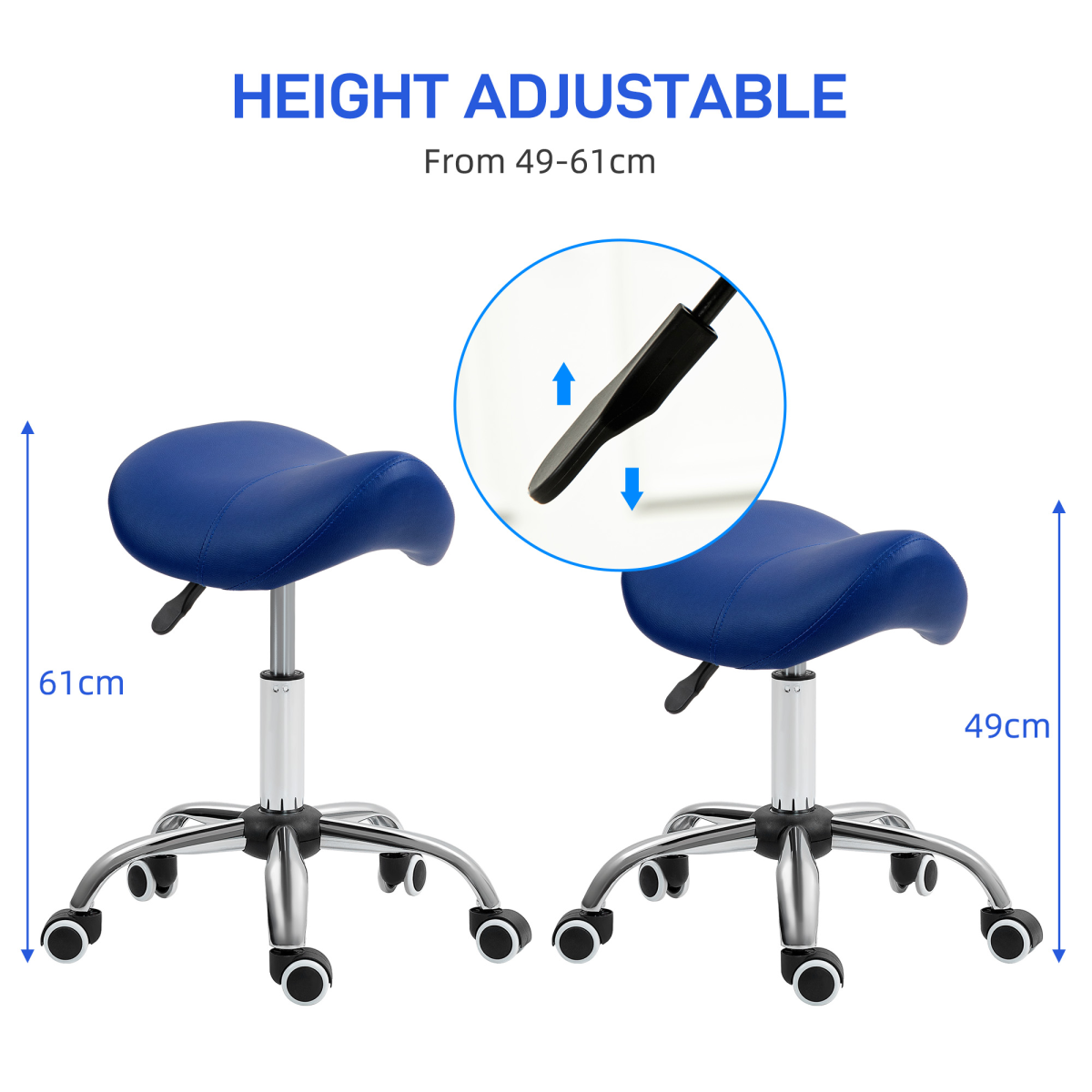 HOMCOM PU Leather Saddle Stool with Moulded Padded Seat Adjustable Height Blue