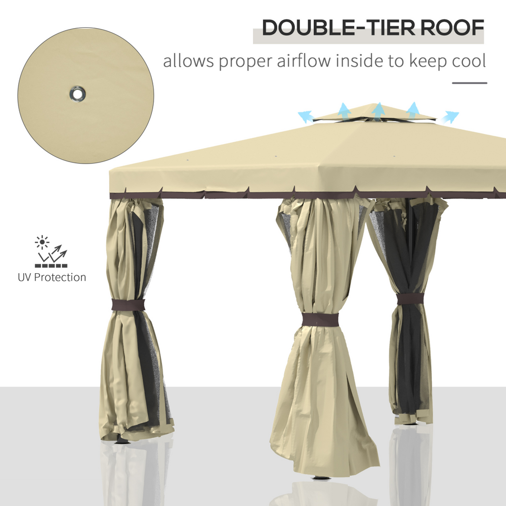 3x3m Patio Gazebo Water Repellent Roof, Mosquito Net Aluminium Beige