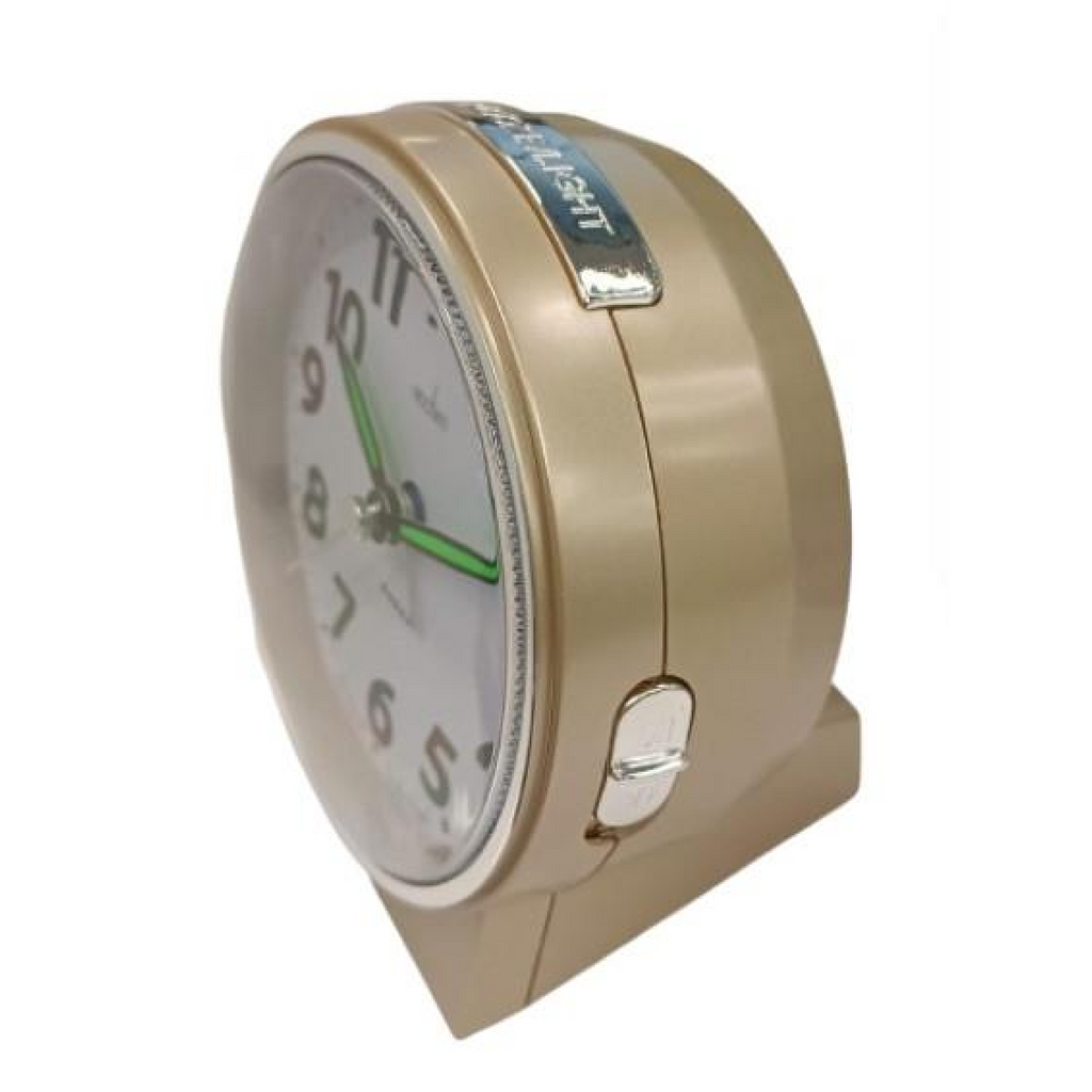 Acctim Micah Round Mid Sized Bedside Quartz Alarm Clock in Gold Plated - 16478