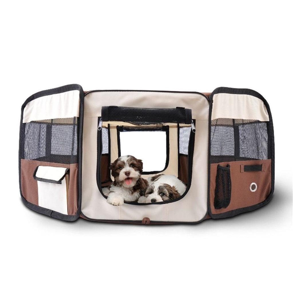 PawHut Foldable Pet Playpen – Brown & Cream, 90cm