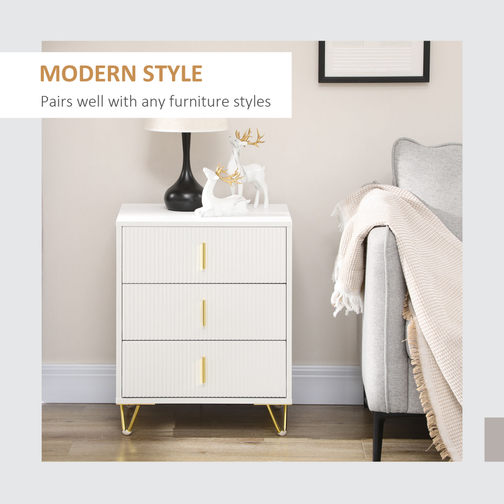 HOMCOM 3 Drawer Dresser, Chest of Drawers Storage Cabinet, White