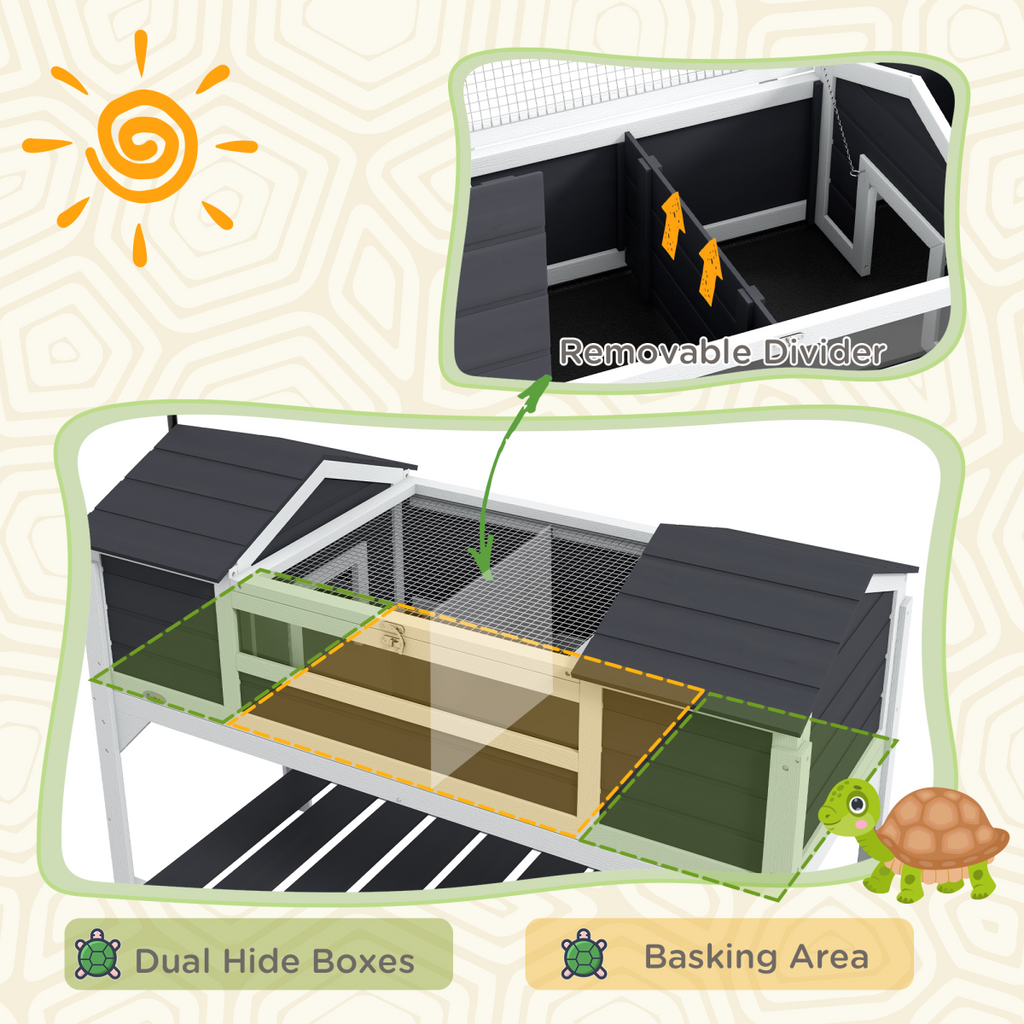 PawHut Tortoise House w/ Adjustable Lamp Holder, Openable Lid, Dual Main Houses
