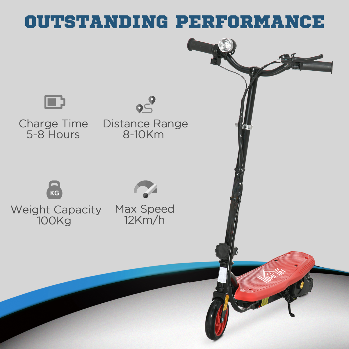 Folding Electric Scooter E-Scooter with LED Headlight, for Ages 7-14 Years - Red