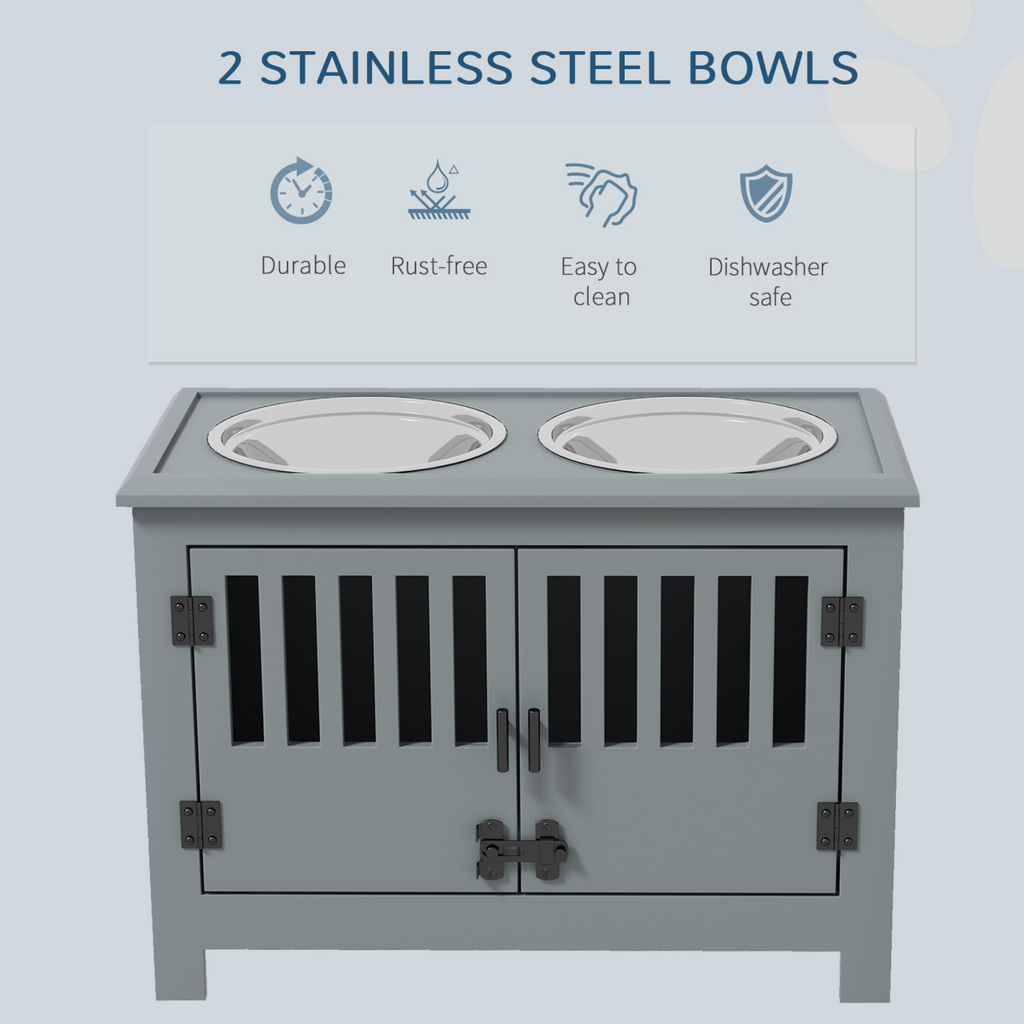 PawHut Raised Dog Bowls for Large Dogs Feeding Station with Stand Storage - Grey