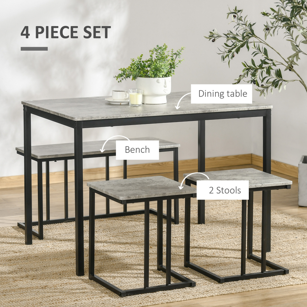 Dining Table and Chairs Set for 4 People, Concrete Effect Grey