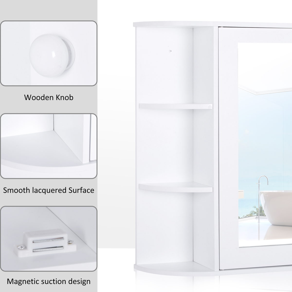 Wall Mounted Bathroom Cabinet w/ Mirror Single Door Storage Shelves HOMCOM