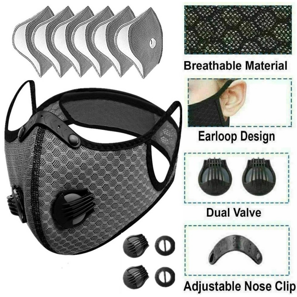 Reusable Half Face Cover Mask with Filter Cycling Outdoor Sport Face Mask Grey