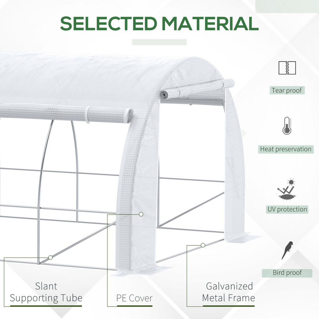 6 x 3 x 2 m Polytunnel Greenhouse Pollytunnel Tent w/ Steel Frame White