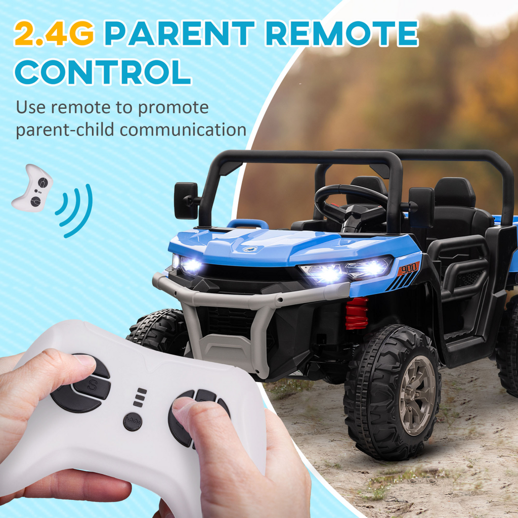 HOMCOM 12V Two-Seater Kids Electric Ride-On Car with Electric Bucket - Blue