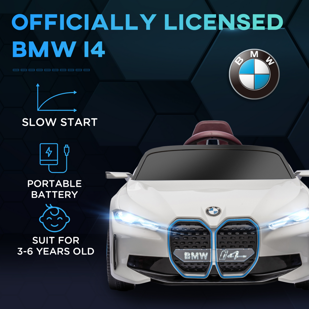 BMW i4 Licensed 12V Kids Electric Ride-On with Portable Battery - White