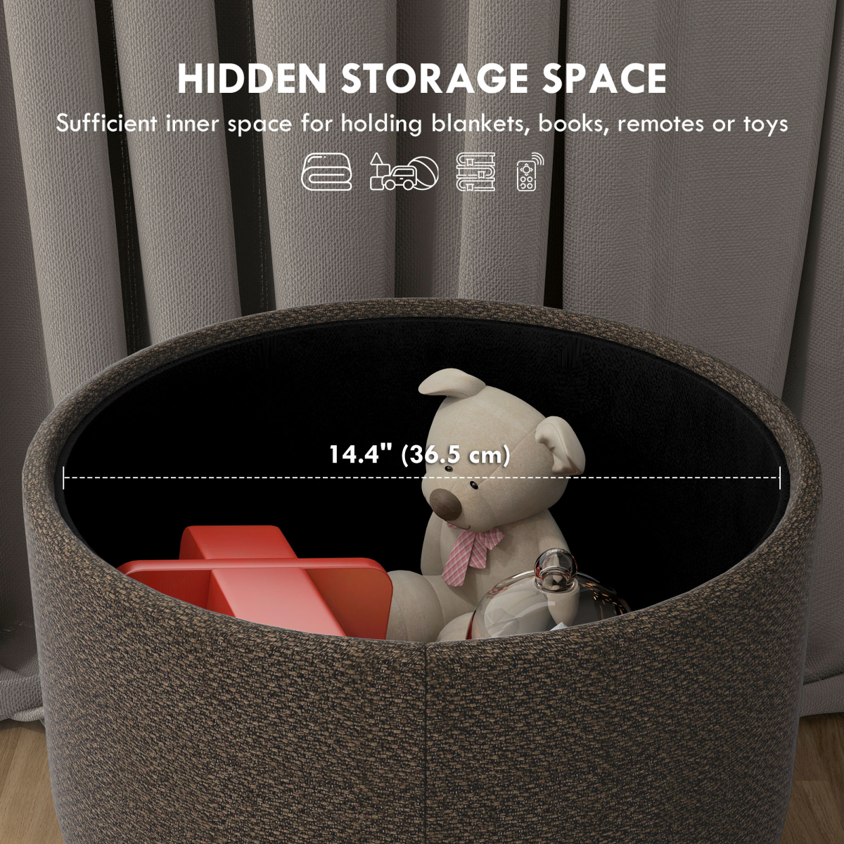 HOMCOM Storage Ottoman, Round Stool Chair with Cushioned Top, Hidden Space