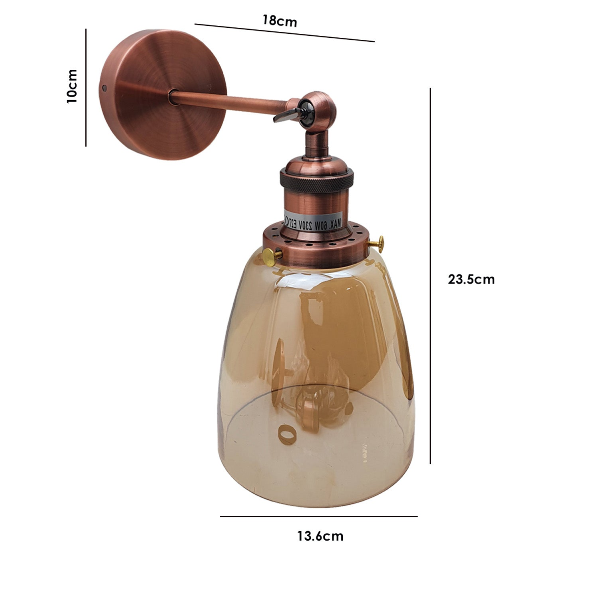 Adjustable Amber Glass Wall Light Fitting~2699