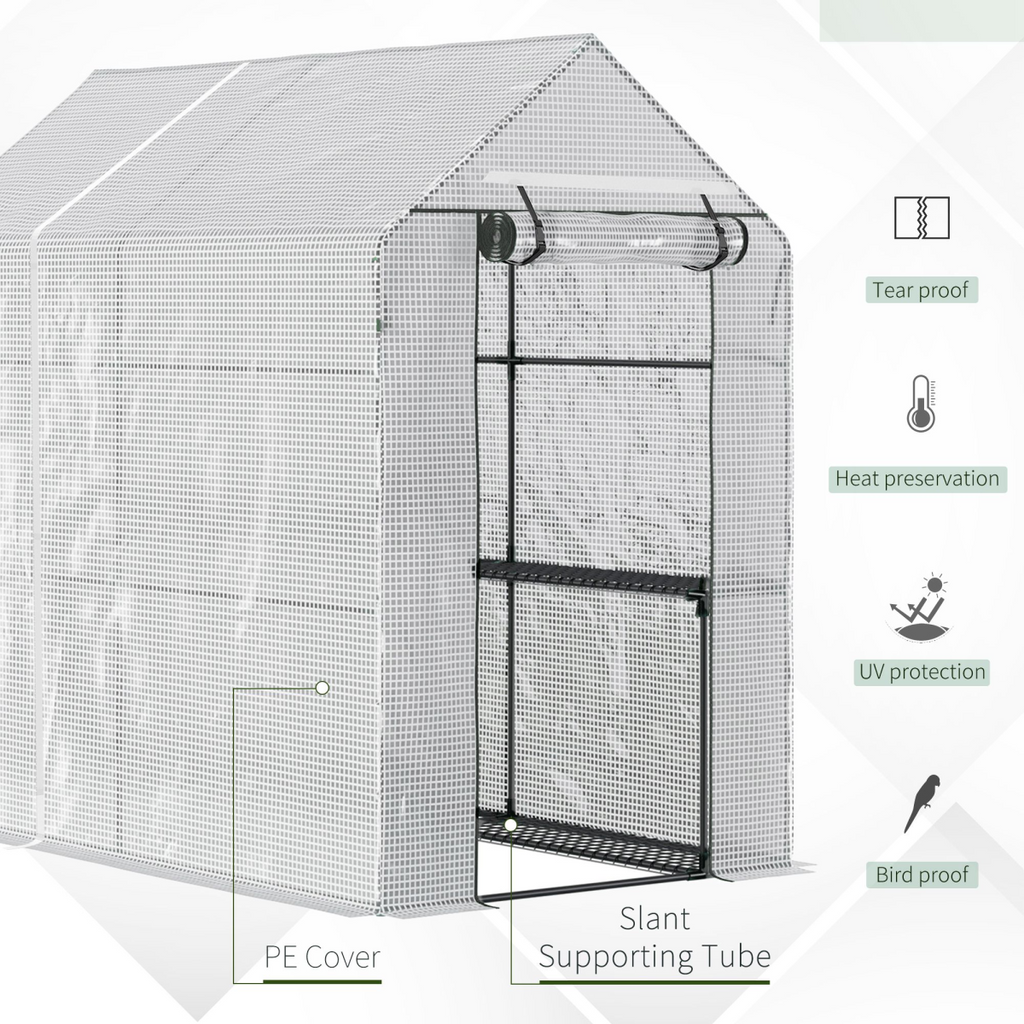 Walk in Garden Greenhouse with Shelves Steeple 186Lx120Wx190Hcm White